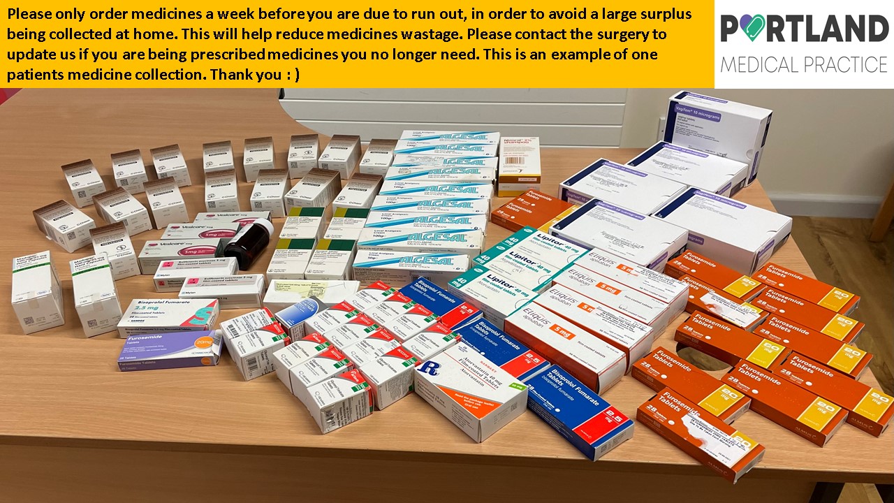 table with various medicines on display